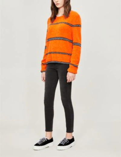 Shop Frame Striped Knitted Jumper In Persimmon Multi