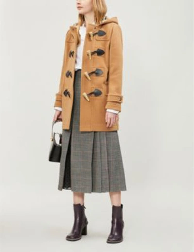 Shop Burberry Womens Camel Brown Check Merton Wool-blend Duffle Coat