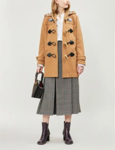 Shop Burberry Womens Camel Brown Check Merton Wool-blend Duffle Coat