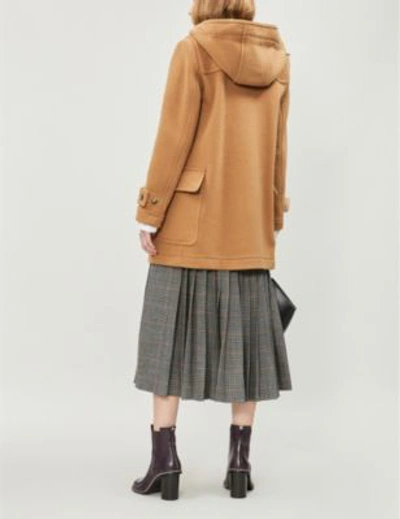 Shop Burberry Womens Camel Brown Check Merton Wool-blend Duffle Coat