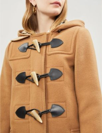 Shop Burberry Womens Camel Brown Check Merton Wool-blend Duffle Coat