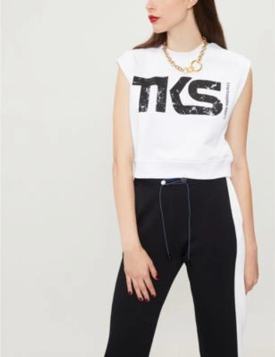 Shop The Kooples Ladies White Logo-print Cropped Cotton-jersey Top In Whi01