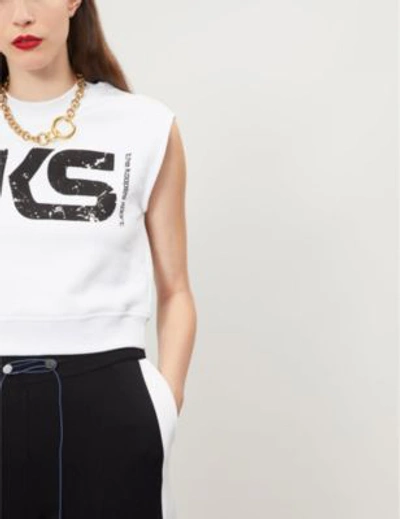 Shop The Kooples Ladies White Logo-print Cropped Cotton-jersey Top In Whi01