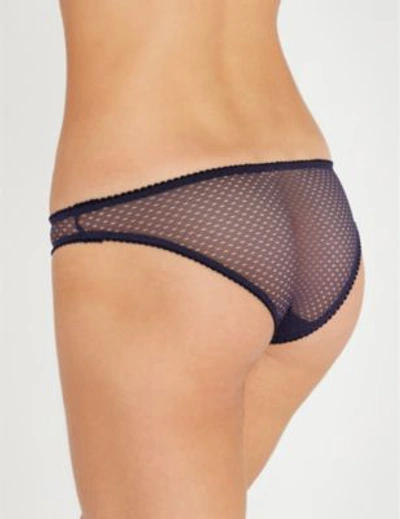 Shop Stella Mccartney Elle Leaping Printed Stretch-satin And Lace Briefs In Navy