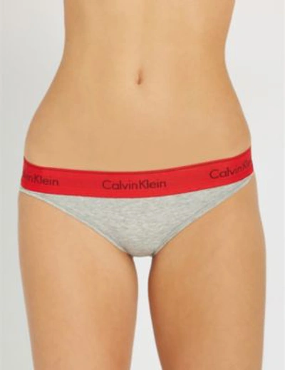 Shop Calvin Klein Modern Cotton-jersey Bikini Briefs In Zp3 G/heather/manic Red
