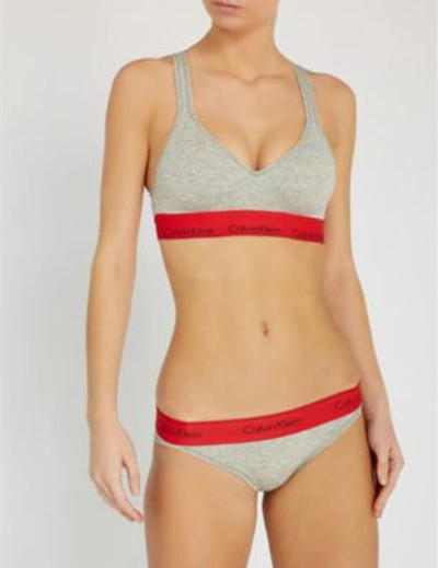 Shop Calvin Klein Modern Cotton-jersey Bikini Briefs In Zp3 G/heather/manic Red