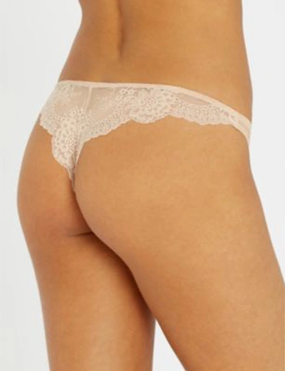Shop Stella Mccartney Stella Smooth And Lace Stretch-jersey And Lace Thong In Nude
