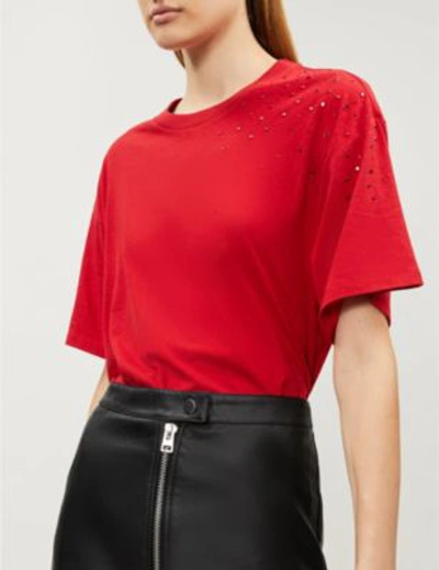 Shop The Kooples Rhinestone-embellished Jersey T-shirt In Red01