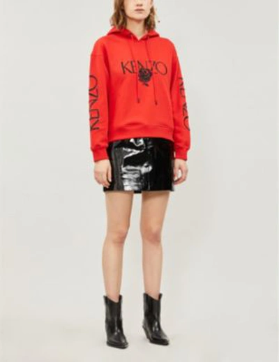 Shop Kenzo Embroidered Logo And Rose Cotton-jersey Hoody In Red
