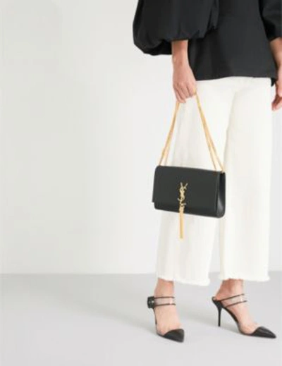 Shop Saint Laurent Green Modern Kate Leather Shoulder Bag