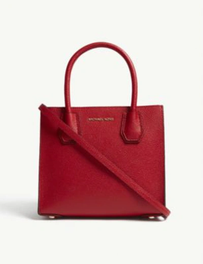 Shop Michael Michael Kors Mercer Grained Leather Shoulder Bag In Bright Red
