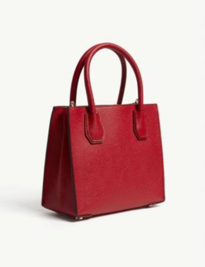 Shop Michael Michael Kors Mercer Grained Leather Shoulder Bag In Bright Red