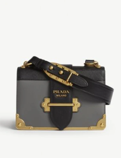 Shop Prada Grey And Black Cahier Leather Shoulder Bag In Grey/black