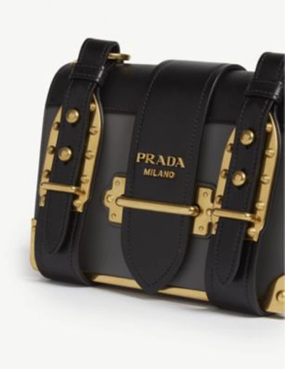 Shop Prada Grey And Black Cahier Leather Shoulder Bag In Grey/black