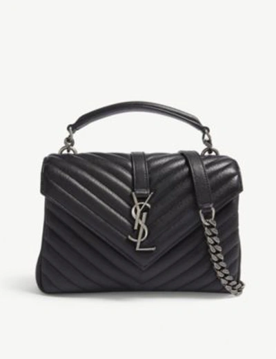 Shop Saint Laurent Storm Grey And Silver Elegant Monogram Collége Quilted Leather Satchel In Storm Grey/silver