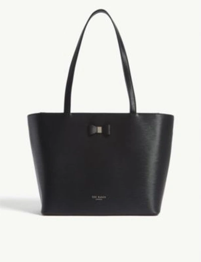 Shop Ted Baker Deanie Small Leather Shopper Bag In Black