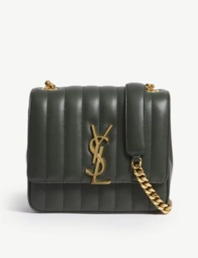 Shop Saint Laurent Green Monogram Vicky Medium Leather Cross-body Bag
