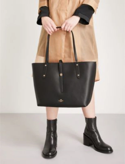 Shop Coach Market Leather Tote Bag In Li/black/true Red