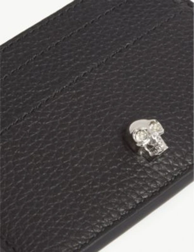 Shop Alexander Mcqueen Black And Silver Crystal Detail Skull Leather Card Holder In Black/silver
