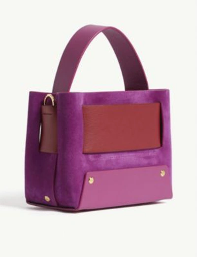 Shop Yuzefi Verbena Purple And Ruby Red Colour Block Dinky Leather Suede Cross Body Bag In Verbena/ruby