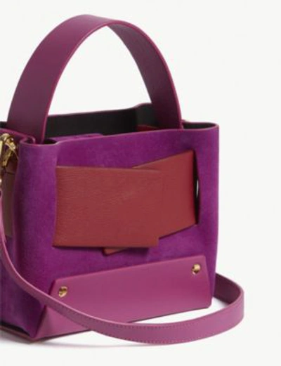 Shop Yuzefi Verbena Purple And Ruby Red Colour Block Dinky Leather Suede Cross Body Bag In Verbena/ruby