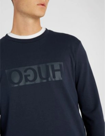 Shop Hugo Reverse Logo Cotton-jersey Sweatshirt In Navy