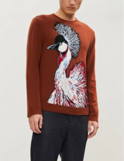 Shop Valentino Peacock-intarsia Wool And Cashmere-blend Jumper In Ruggine