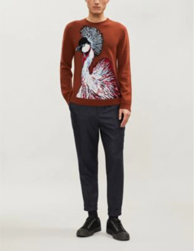Shop Valentino Peacock-intarsia Wool And Cashmere-blend Jumper In Ruggine