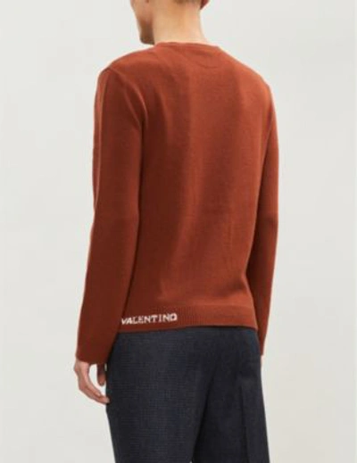 Shop Valentino Peacock-intarsia Wool And Cashmere-blend Jumper In Ruggine