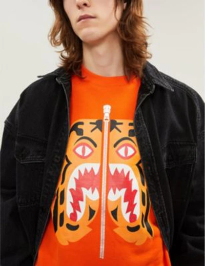 Shop A Bathing Ape Tiger-motif Cotton-jersey Sweatshirt In Orange