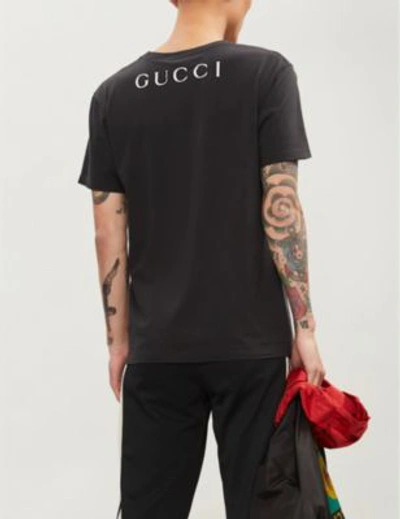 Shop Gucci Metal Slogan-print Cotton-jersey T-shirt In Black