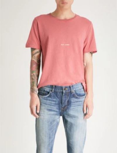 Shop Saint Laurent Logo-print Cotton-jersey T-shirt In Pink