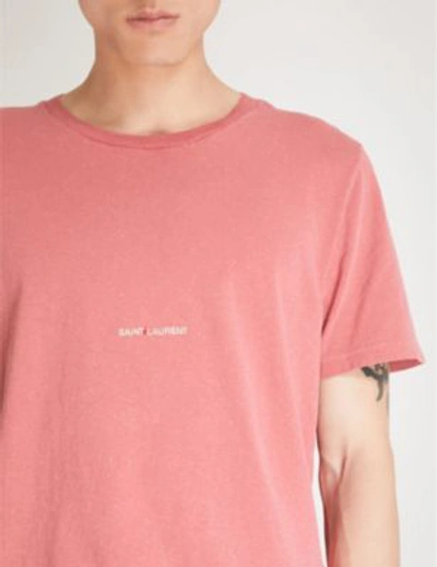 Shop Saint Laurent Logo-print Cotton-jersey T-shirt In Pink