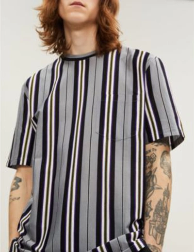 Shop Lanvin Striped Cotton T-shirt In Grey/white