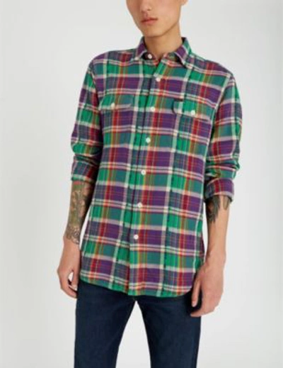 Shop Polo Ralph Lauren Checked Regular-fit Cotton-flannel Shirt In Purple/green
