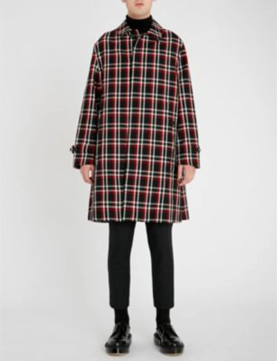 Shop Undercover Checked Wool Coat In Black