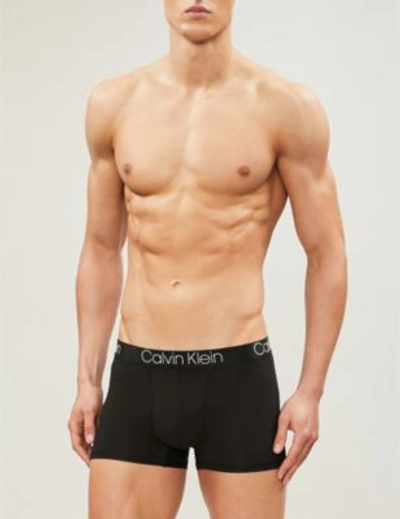 Shop Calvin Klein Mens Black Luxe Modal Stretch-cotton Trunks S