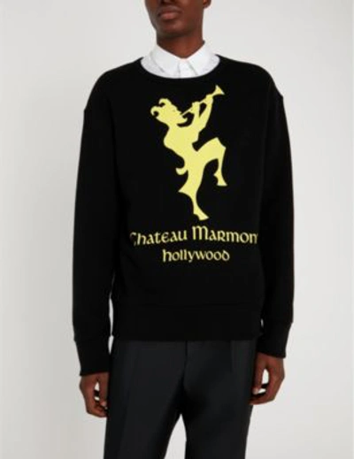 Shop Gucci Chateau Marmont Cotton-jersey T-shirt In Black Yellow