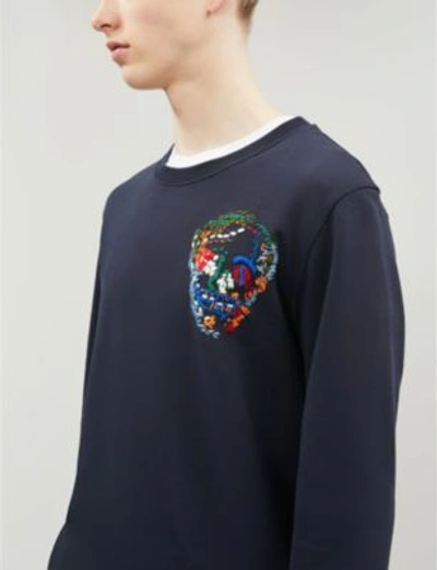 Shop Alexander Mcqueen Skull-embroidered Cotton-jersey Sweatshirt In Navy