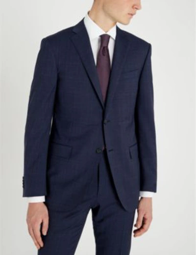 Shop Corneliani Checked Academy-fit Wool Suit In Navy