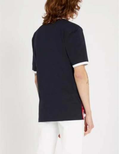 Shop Thom Browne Contrast-piping Cotton T-shirt In Navy