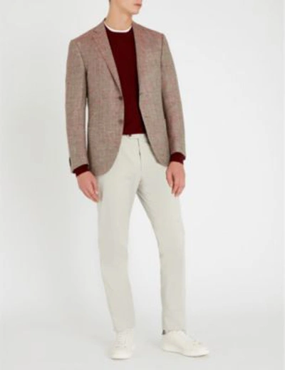 Shop Corneliani Tailored-fit Straight Cotton-blend Chinos In Beige