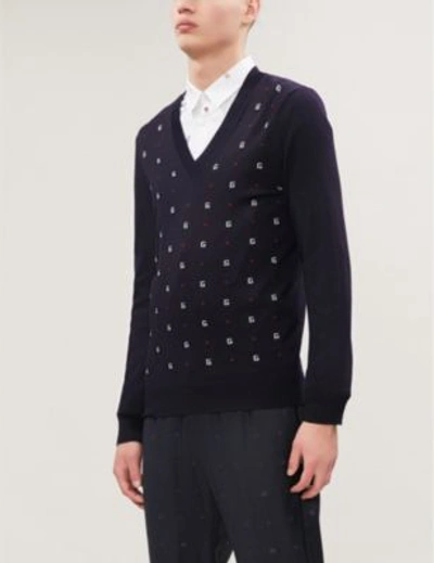 Shop Gucci G-motif Wool Jumper In Navy