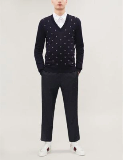 Shop Gucci G-motif Wool Jumper In Navy