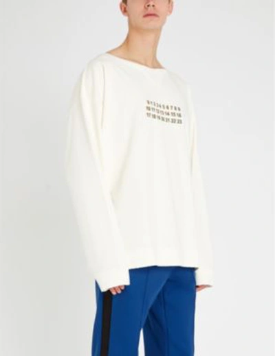 Shop Maison Margiela Logo-print Cotton-jersey Sweatshirt In Off White