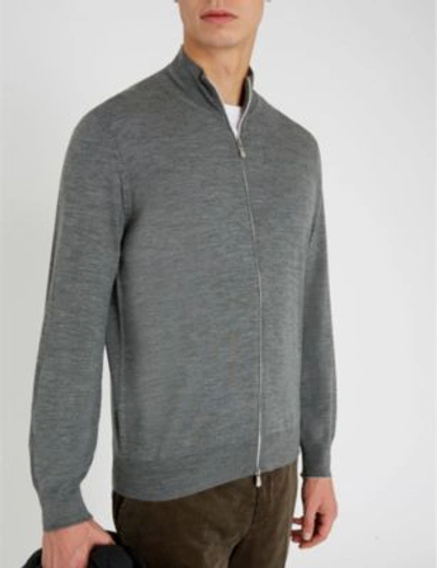 Shop Brunello Cucinelli Zip-up Wool And Cashmere-blend Cardigan In Dark Grey