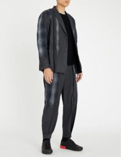 Shop Taakk Painted Slim-fit Woven And Cotton Trousers In Navy