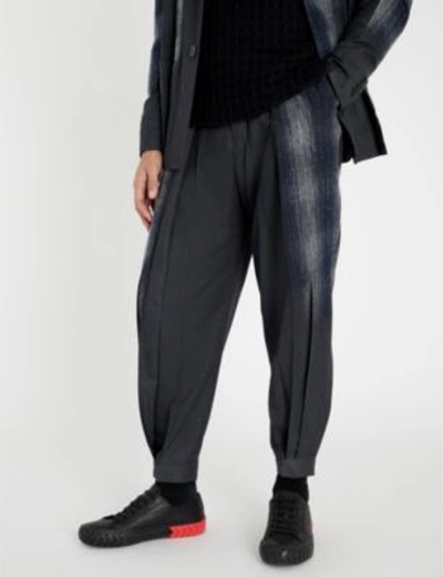 Shop Taakk Painted Slim-fit Woven And Cotton Trousers In Navy