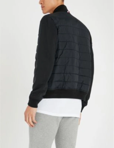 Shop Tommy Hilfiger Striped-trim Shell And Cotton-jersey Bomber Jacket In Jet Black