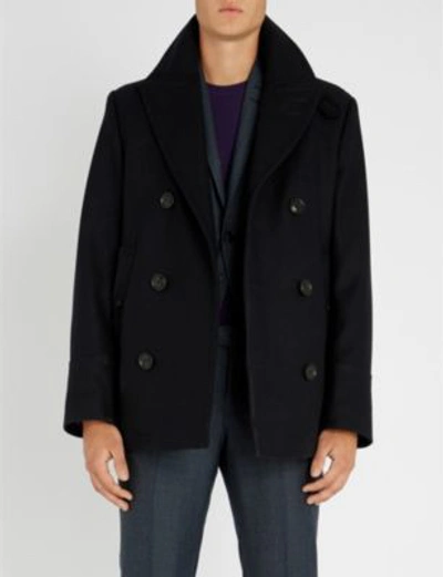 Shop Tiger Of Sweden Opalon Double-breasted Wool-blend Peacoat In Dark Sea